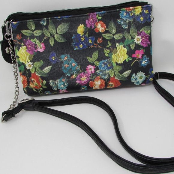 JESSICA SIMPSON  BLACK WITH FLORAL DESIGN  CROSSBODY BAG HANDBAG! - Picture 3 of 8